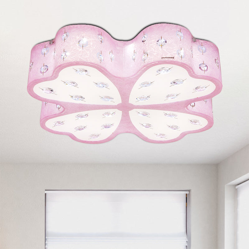 Kids Led Pink Flower Ceiling Light With Crystal Deco