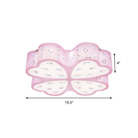 Kids Led Pink Flower Ceiling Light With Crystal Deco