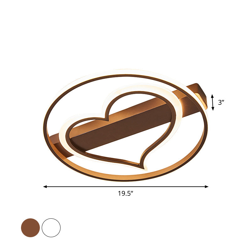 Ring Ceiling Lamp With Loving Heart Design And Acrylic Finish - Coffee/White Led Flushmount