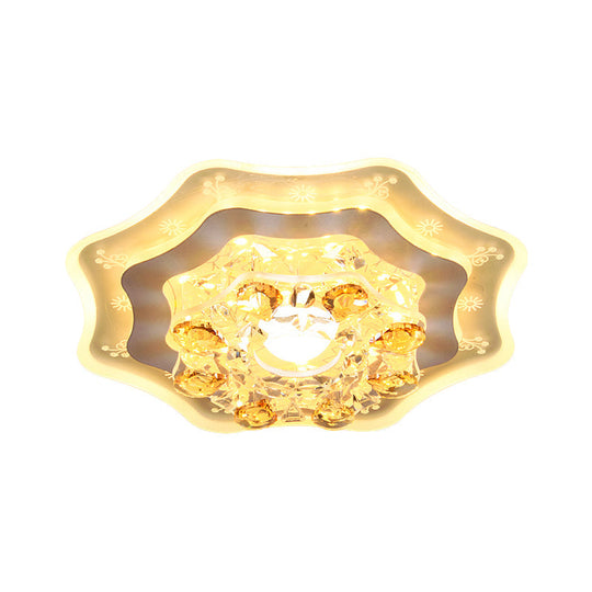 Modern Led Hallway Flush Mount Light With Chrome Ceiling Finish And Bloom Faceted Crystal Shade