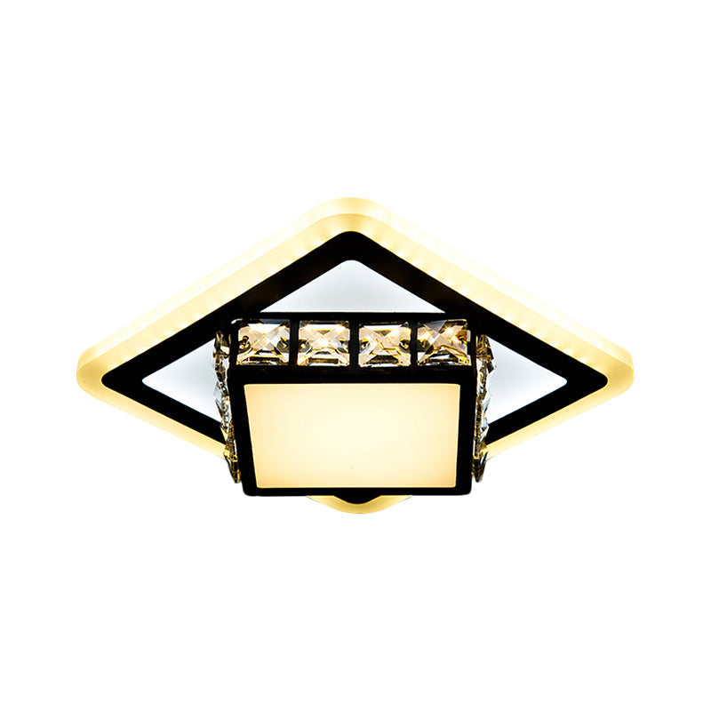 Black Crystal Block Led Flush Mount Ceiling Light For Doorway - Round/Square Simplicity