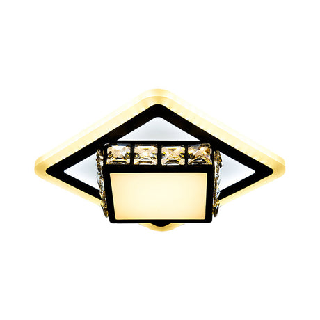 Black Crystal Block Led Flush Mount Ceiling Light For Doorway - Round/Square Simplicity