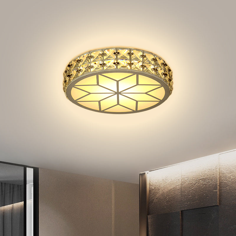 Modern Crystal Block Circle Led Ceiling Light 6.5’/8.5’ Width Gold Flush Mount Fixture