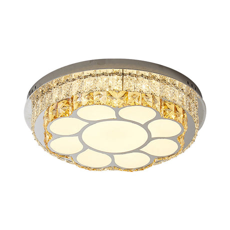 Modern Led Chrome Ceiling Light With Crystal Block Shade For Bedroom