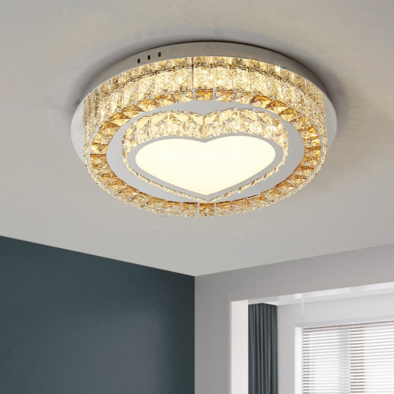 Modern Led Chrome Ceiling Light With Crystal Block Shade For Bedroom