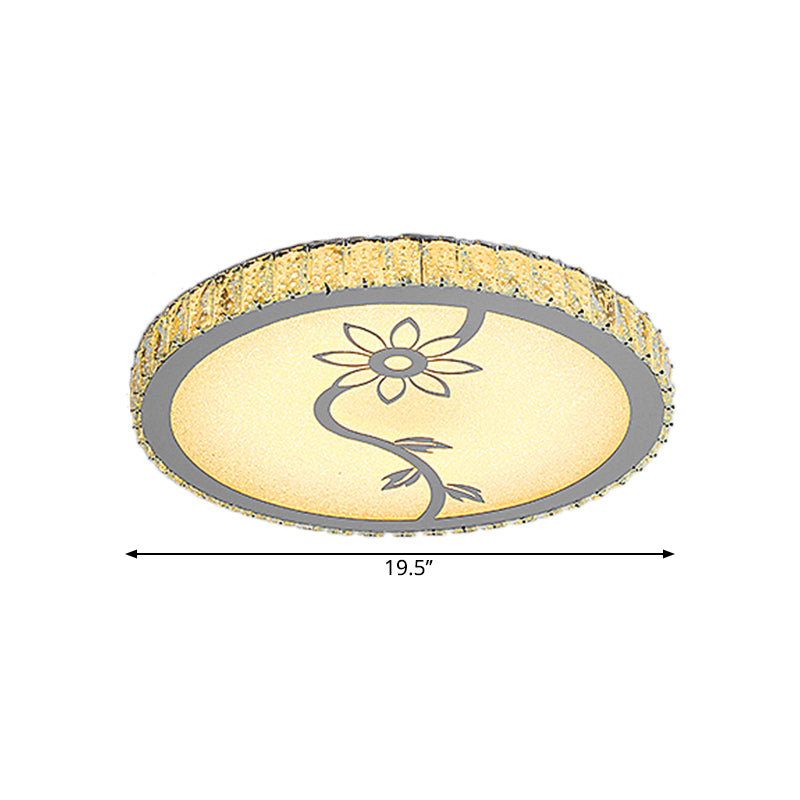 Modern Led Chrome Flushmount Ceiling Lamp With Blossom Pattern – Circle - Close Design