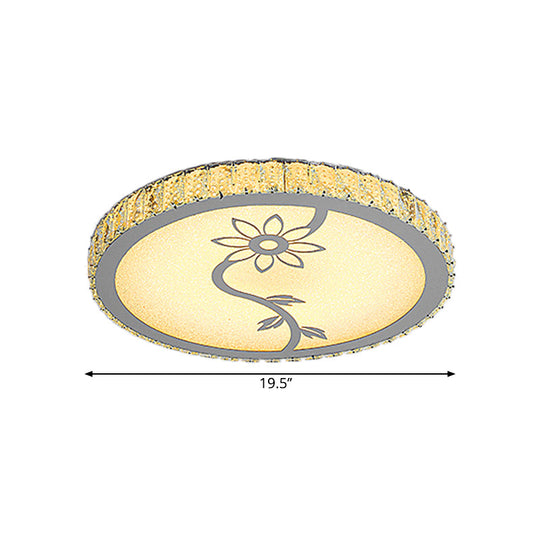 Modern Led Chrome Flushmount Ceiling Lamp With Blossom Pattern Circle-Close Design