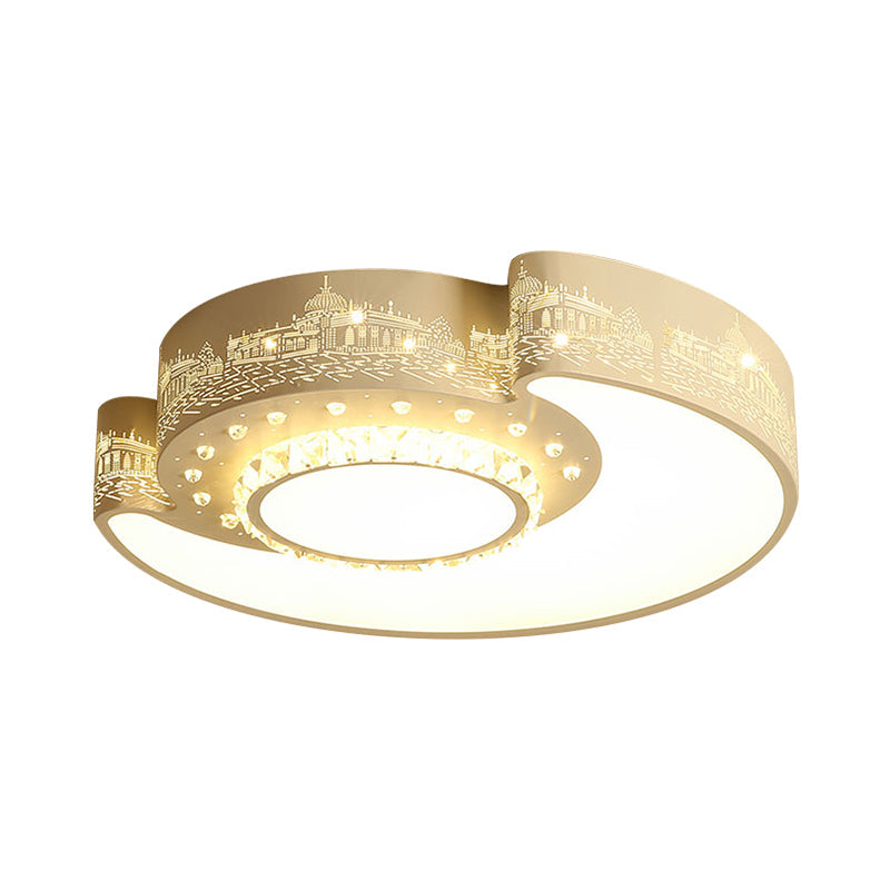 Led Moon Ceiling Light With Crystal Shade - Minimalist Design