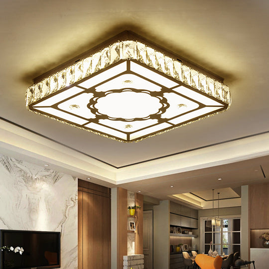 Chrome Led Crystal Block Ceiling Flush Lamp For Modern Living Room