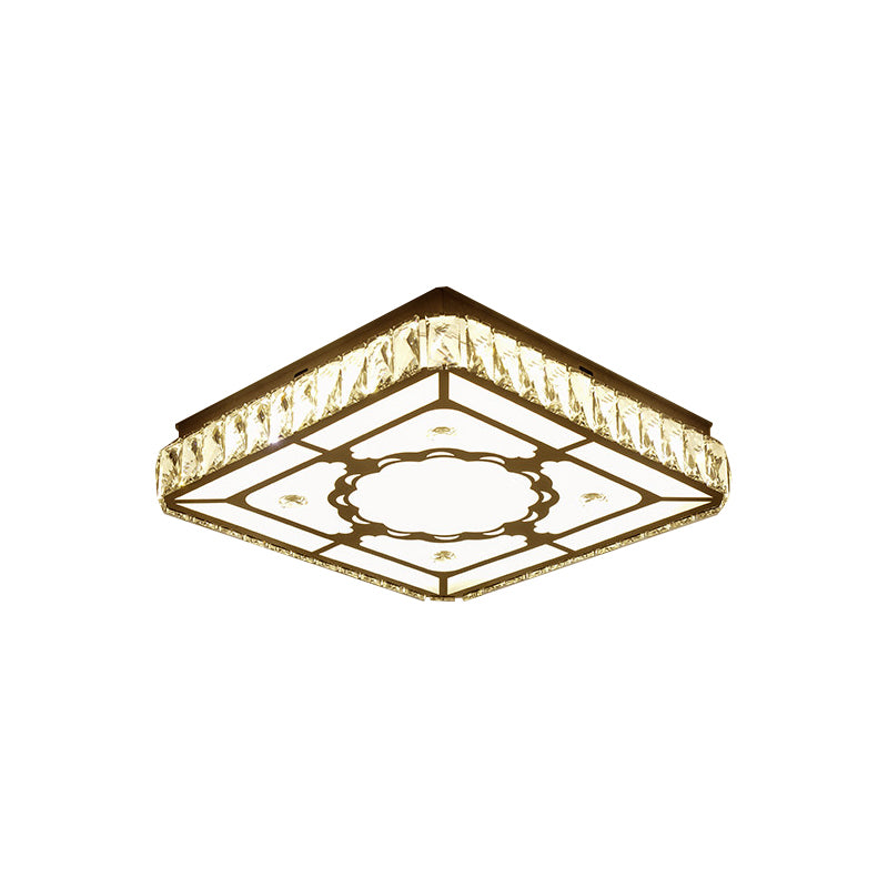 Chrome Led Crystal Block Ceiling Flush Lamp For Modern Living Room