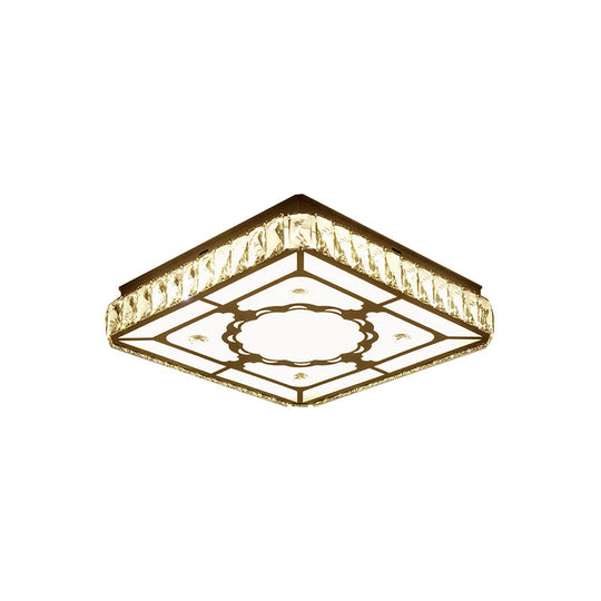 Chrome Led Crystal Block Ceiling Flush Lamp For Modern Living Room