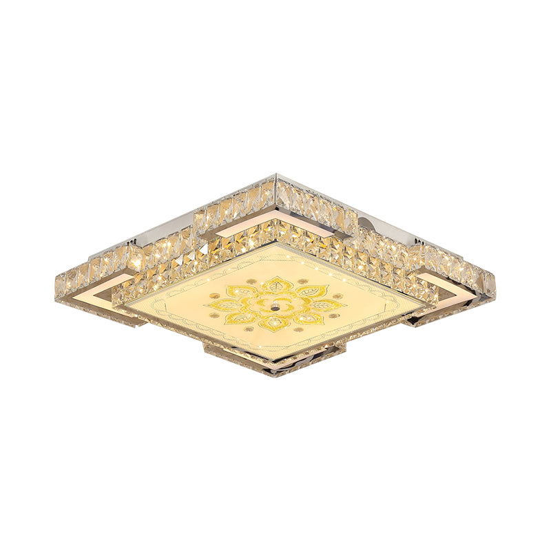 Minimalist Crystal Led Flush Mount Ceiling Fixture In Chrome’ Or ’Faceted Chrome