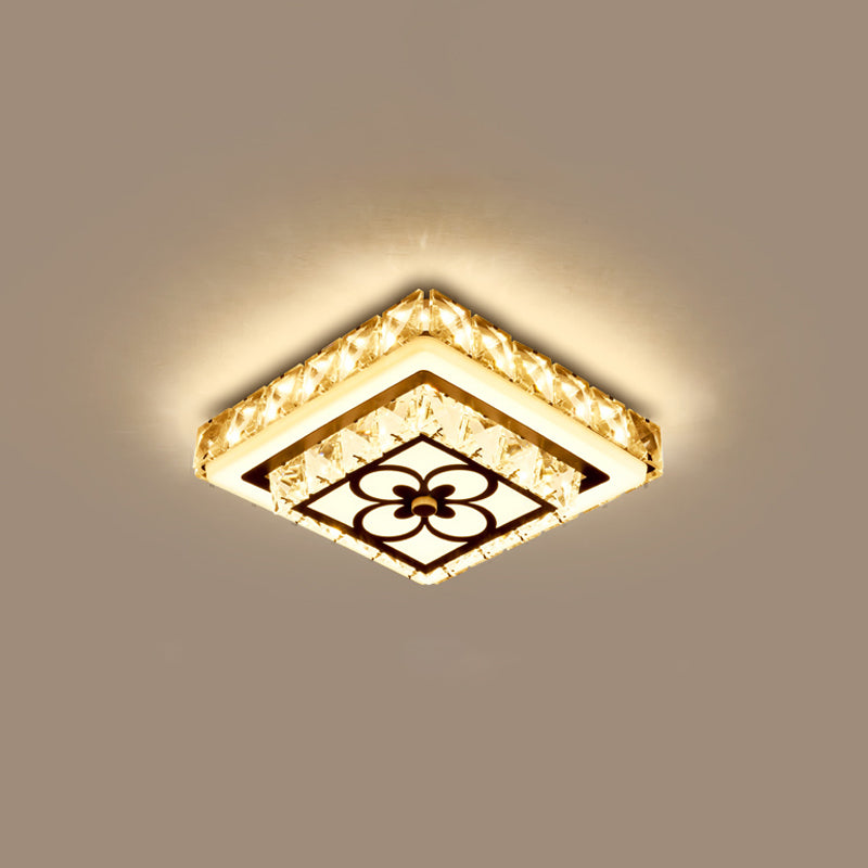 Modern Crystal Flush Mount Led Ceiling Lamp In Chrome For Corridors