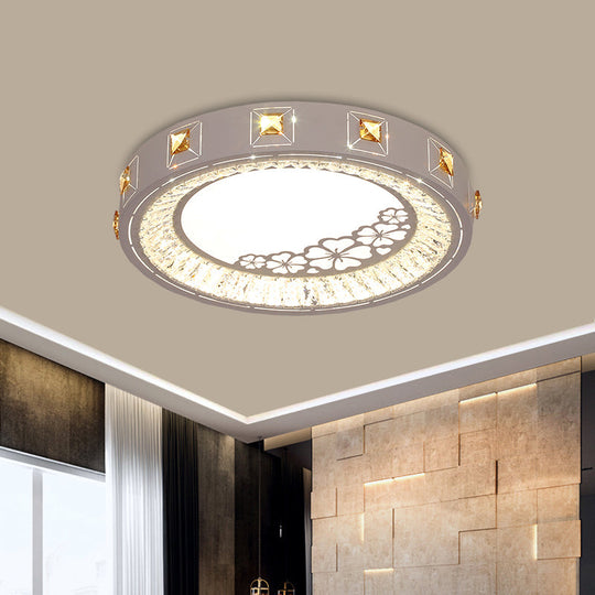 Modern Crystal Led Ceiling Lamp – Round Flushmount Design With Orange Chevron Pattern In Chrome