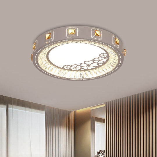 Modern Crystal Led Ceiling Lamp – Round Flushmount Design With Orange Chevron Pattern In Chrome