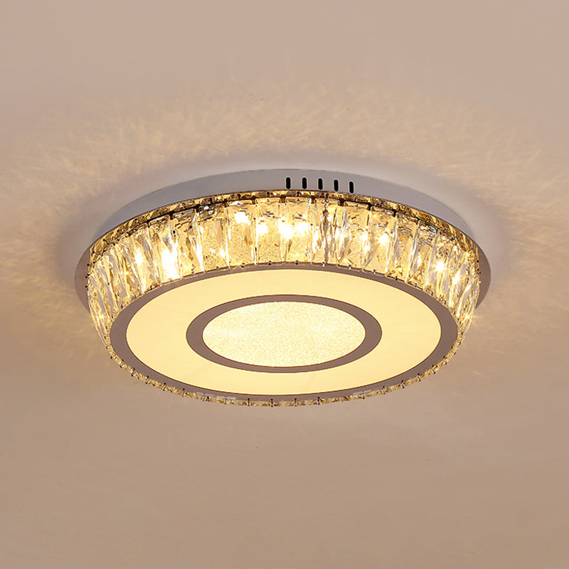 Round Crystal Block Led Ceiling Mount Light In Chrome – Enhancing Simplicity For Living Room