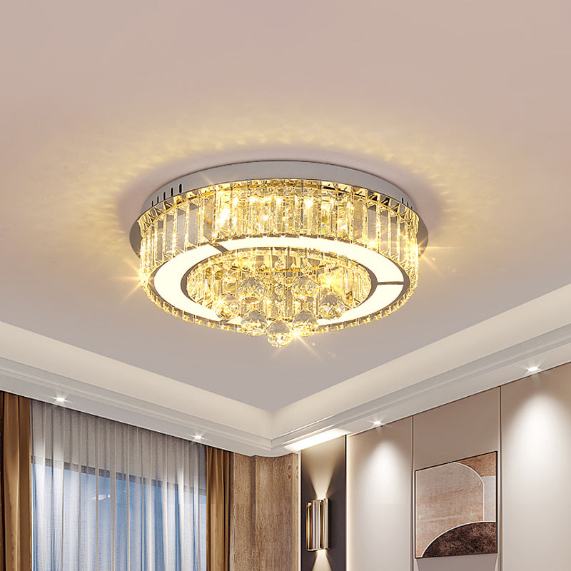 Modern Chrome Led Floral Ceiling Light With Faceted Crystal 18-19.5 Width / 18