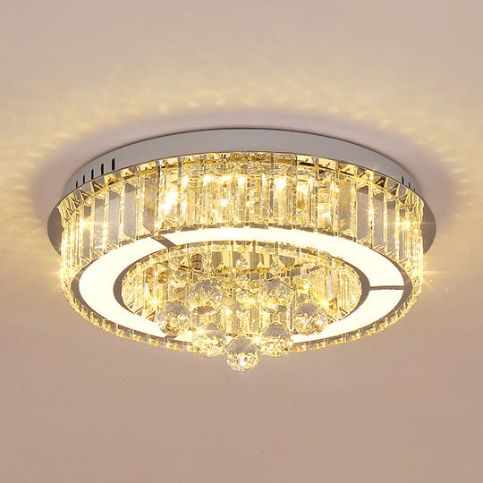 Modern Chrome Led Floral Ceiling Light With Faceted Crystal 18 - 19.5’ Width