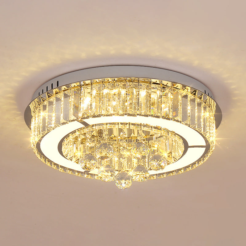Modern Chrome Led Floral Ceiling Light With Faceted Crystal 18-19.5 Width
