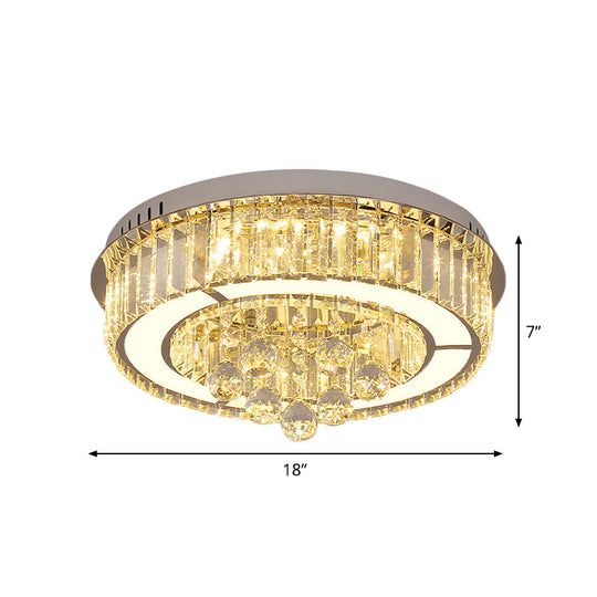 Modern Chrome Led Floral Ceiling Light With Faceted Crystal 18 - 19.5’ Width