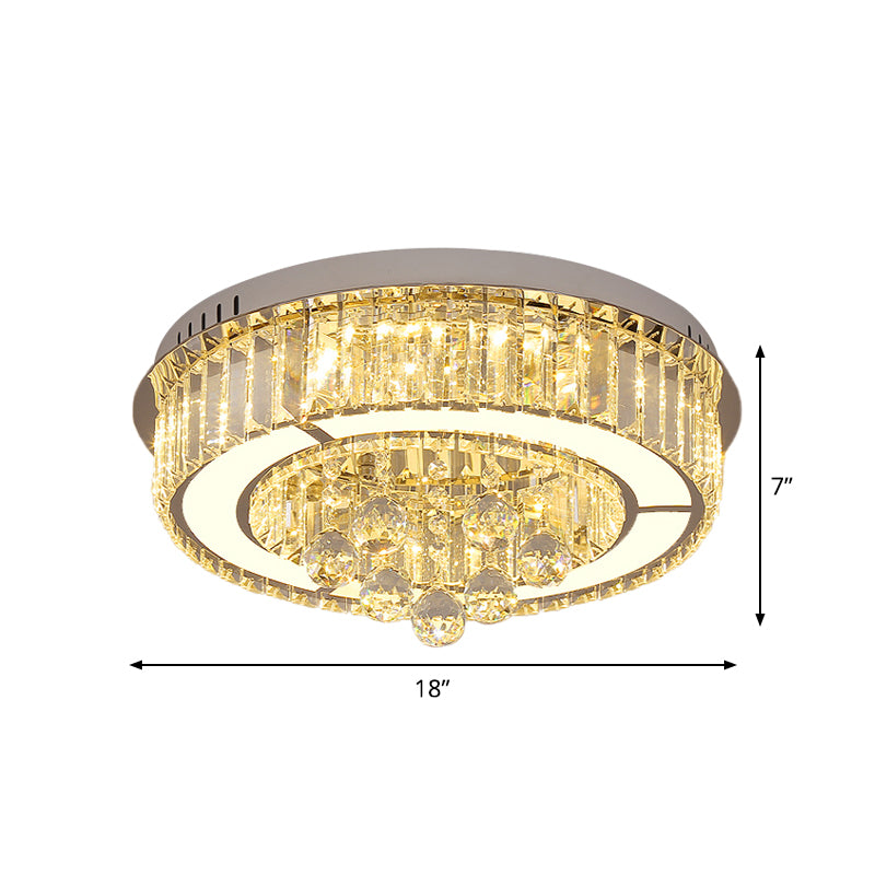 Modern Chrome Led Floral Ceiling Light With Faceted Crystal 18-19.5 Width