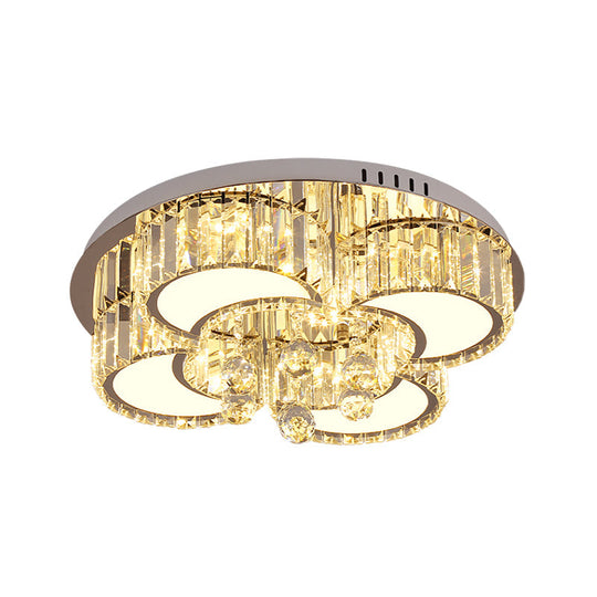 Modern Chrome Led Floral Ceiling Light With Faceted Crystal 18-19.5 Width