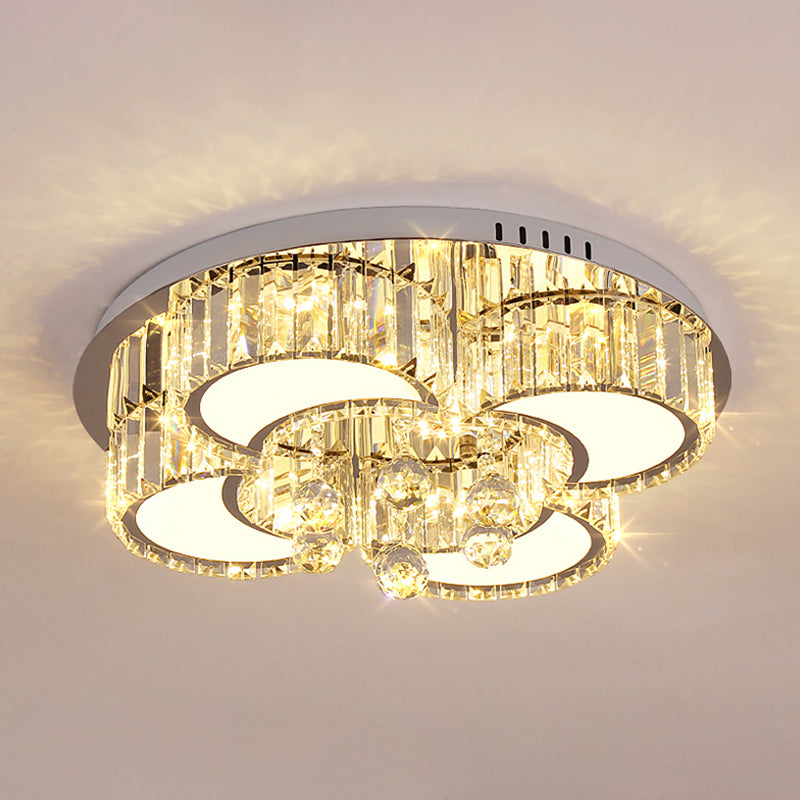Modern Chrome Led Floral Ceiling Light With Faceted Crystal 18-19.5 Width