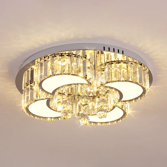Modern Chrome Led Floral Ceiling Light With Faceted Crystal 18-19.5 Width