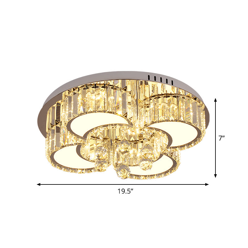 Modern Chrome Led Floral Ceiling Light With Faceted Crystal 18 - 19.5’ Width