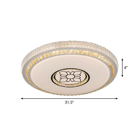 Modern Circular Cut Crystal Led Ceiling Flush Mount With Flower Pattern In White