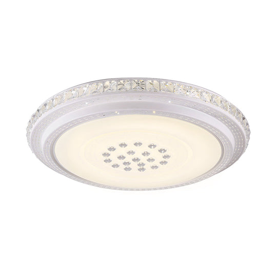 Led Flush Mount Chrome Circle Ceiling Lamp With Crystal Block Shade - Minimalist Design
