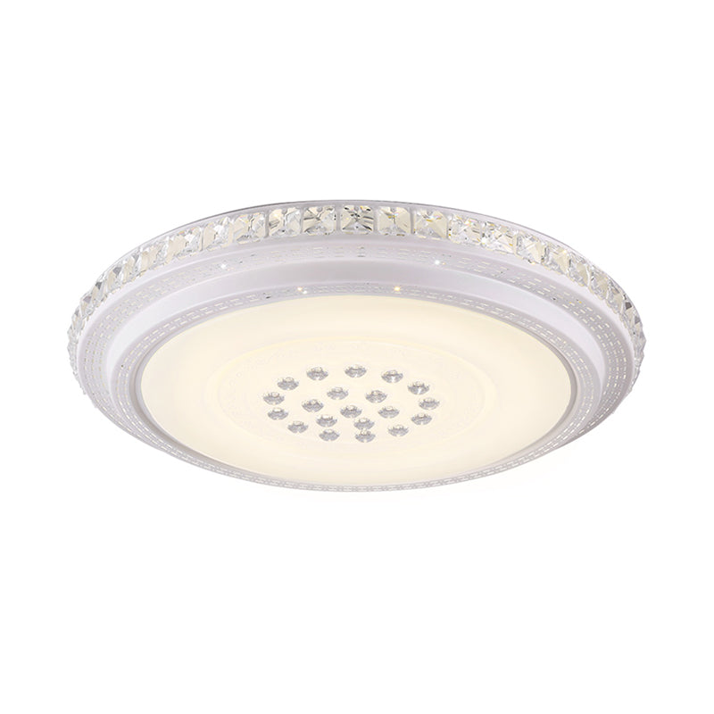 Led Flush Mount Chrome Circle Ceiling Lamp With Crystal Block Shade - Minimalist Design