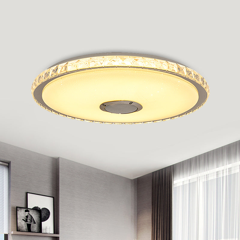 Modernist Slim Round Flush Mount Crystal Block Led Ceiling Fixture In Chrome - 16’/19.5’ W For