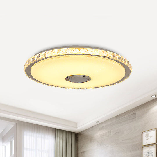 Modernist Slim Round Flush Mount Crystal Block Led Ceiling Fixture In Chrome - 16’/19.5’ W For