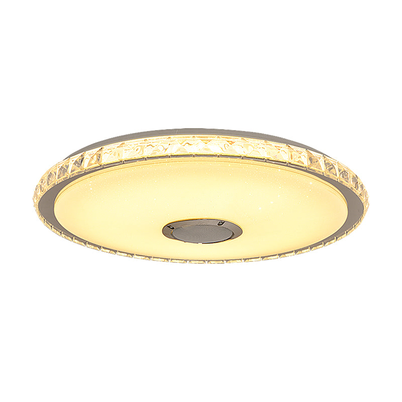 Modernist Slim Round Flush Mount Crystal Block Led Ceiling Fixture In Chrome - 16’/19.5’ W For