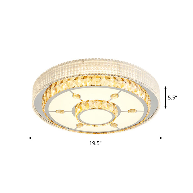 Modern Led Ceiling Lamp With Crystal Flower/Round Cut Design - Chrome Flush Mount For Bedroom