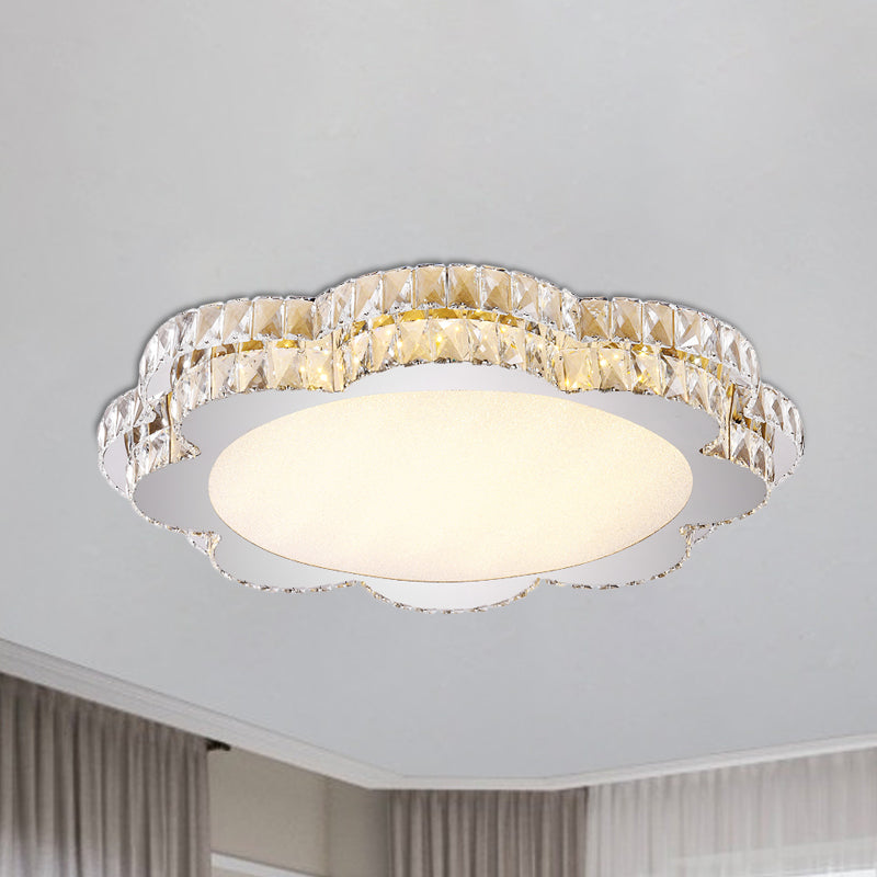 Modern Clear Crystal Flower/Octagon Led Flushmount Ceiling Lamp Minimalistic Stainless-Steel Design
