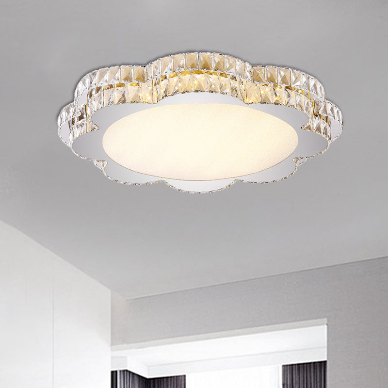 Modern Clear Crystal Flower/Octagon Led Flushmount Ceiling Lamp Minimalistic Stainless-Steel Design