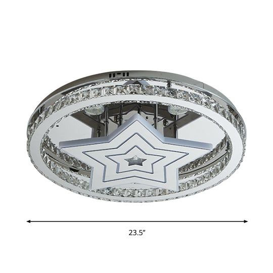 Modern Led Crystal Star Flush Mount Ceiling Light - Chrome Finish