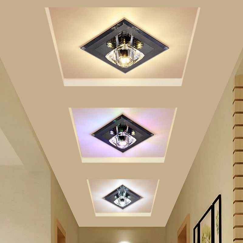Minimalist Crystal Led Flush Mount Ceiling Lamp - Square Shape With Tan/Black Finish Warm/White
