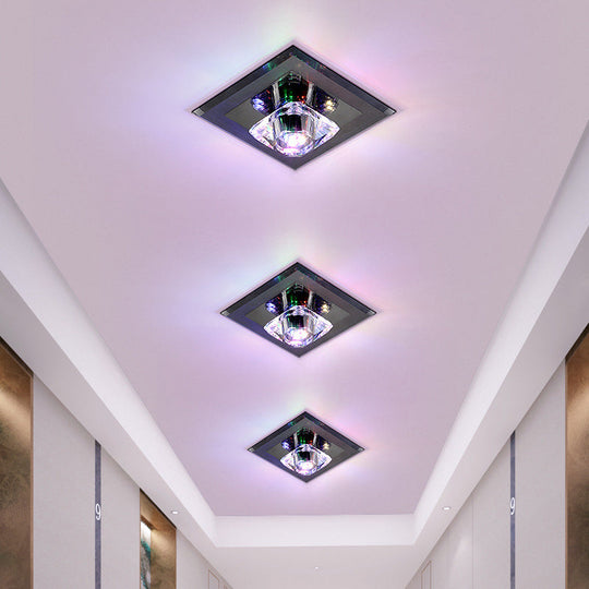 Minimalist Crystal Led Flush Mount Ceiling Lamp - Square Shape With Tan/Black Finish Warm/White