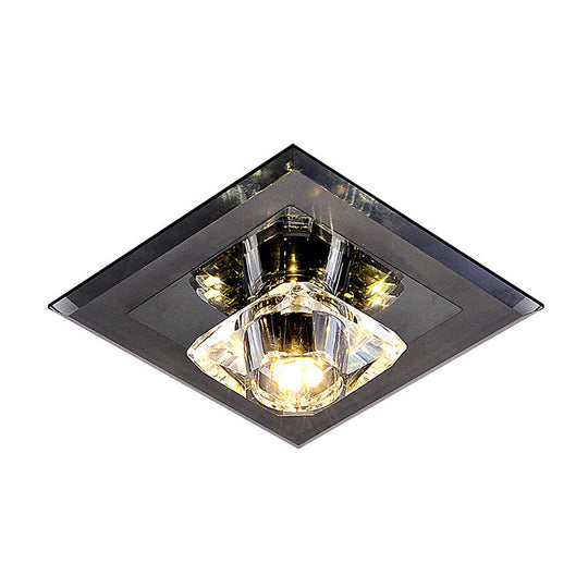 Minimalist Crystal Led Flush Mount Ceiling Lamp - Square Shape With Tan/Black Finish Warm/White