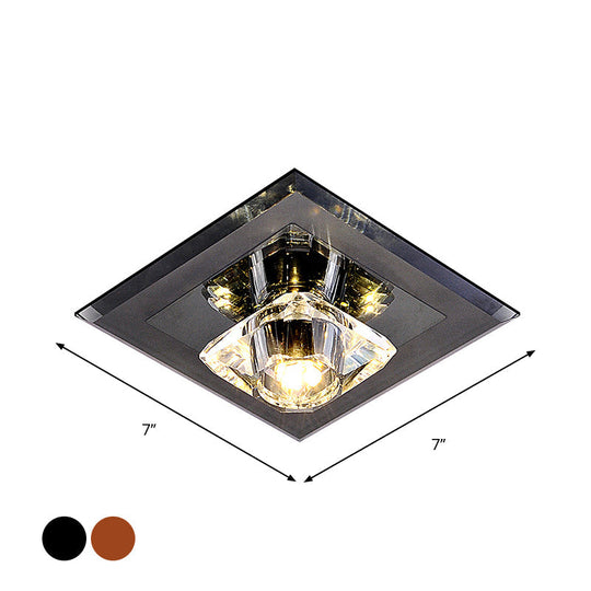 Minimalist Crystal Led Flush Mount Ceiling Lamp - Square Shape With Tan/Black Finish Warm/White