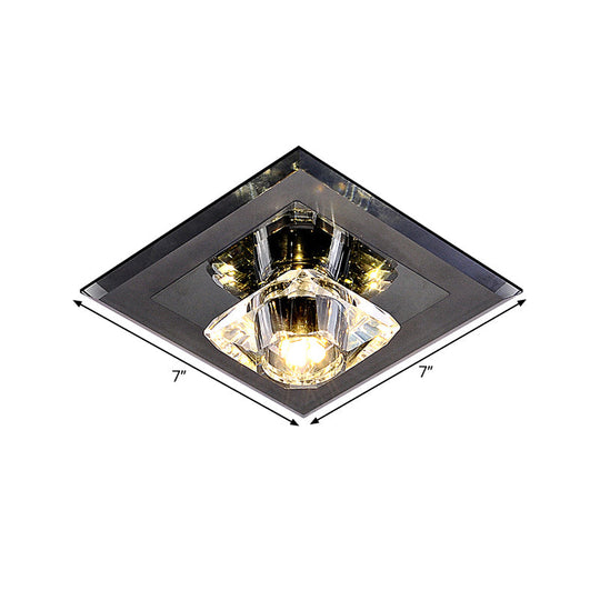 Contemporary Led Square Flushmount Light With Clear Crystals - Black Ideal For Corridor Ceiling