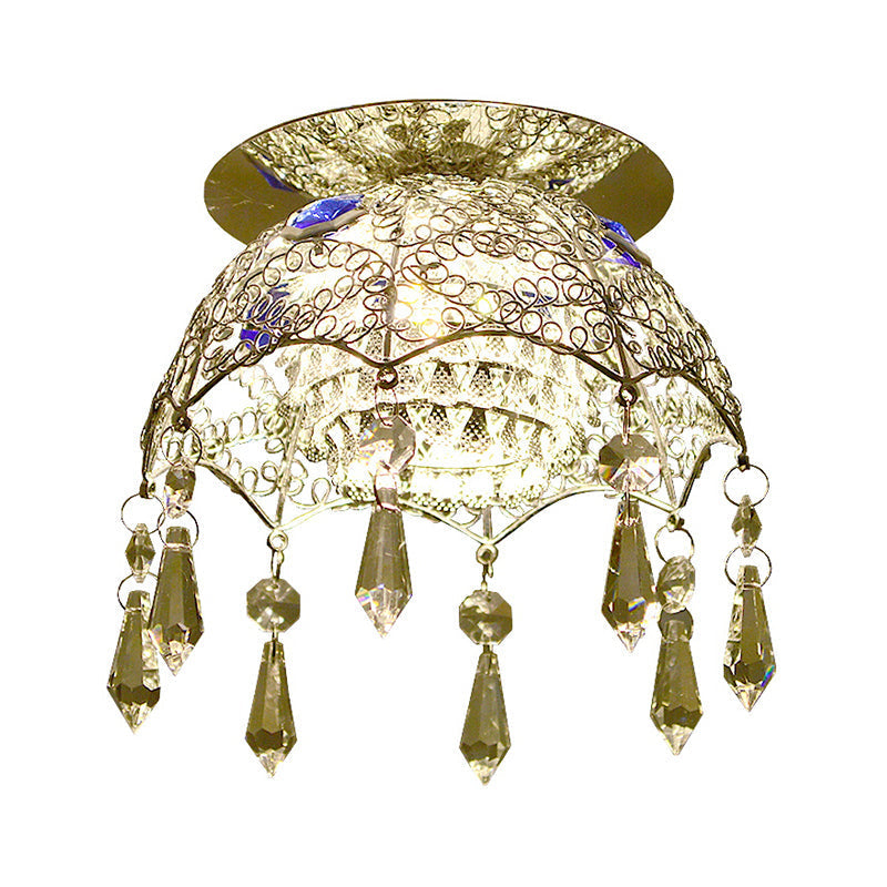 Modern Led Ceiling Lamp With Crystal Shade – Chrome Scalloped Dome Flush Mount Light In Warm/White