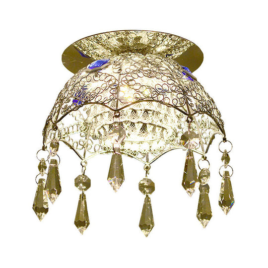 Modern Led Ceiling Lamp With Crystal Shade – Chrome Scalloped Dome Flush Mount Light In Warm/White