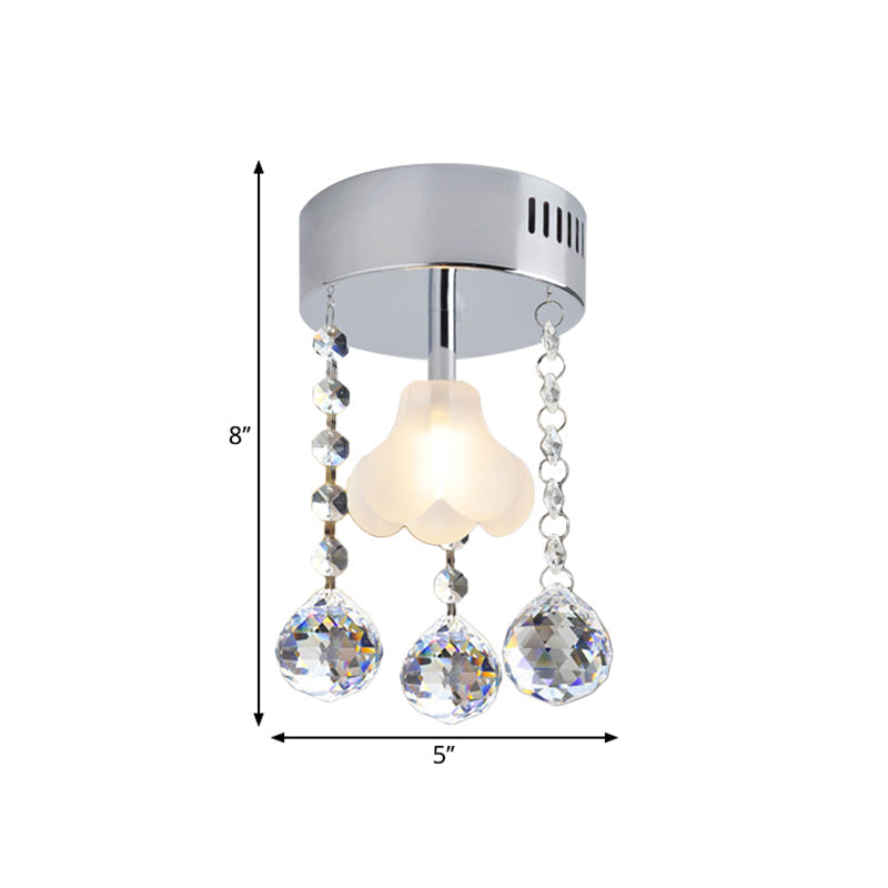 Clear Crystal Semi - Flush Dining Room Ceiling Lamp With Chrome Finish And Frosted Glass Shade
