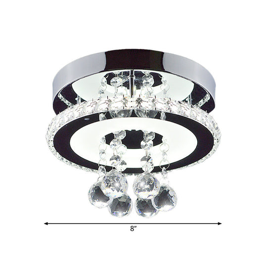 Simplicity Circle Flush Crystal Led Ceiling Fixture In Chrome - 8’/12’ Size Options Warm/White Light