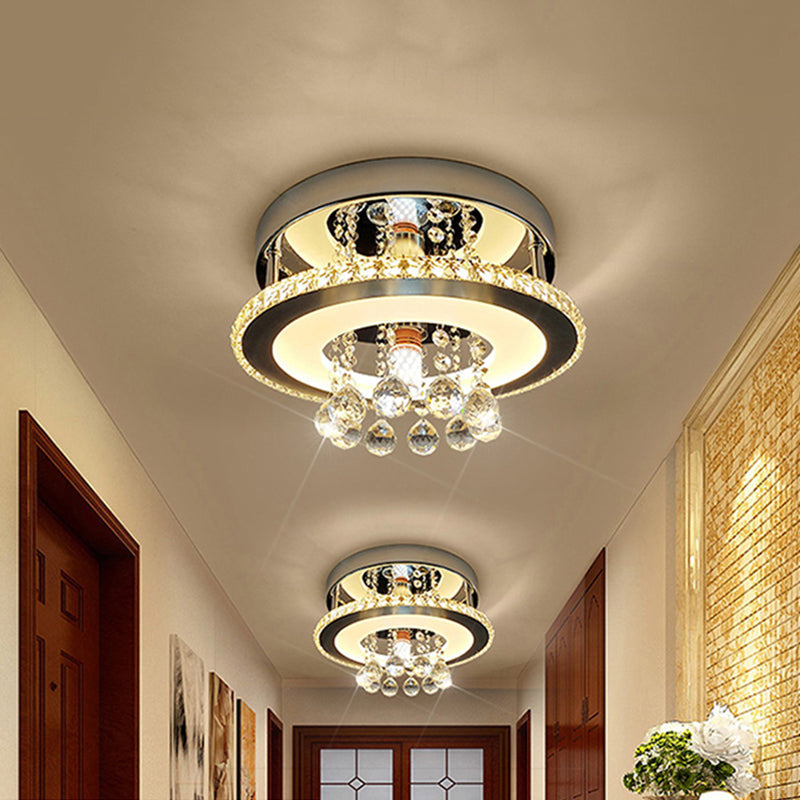 Simplicity Circle Flush Crystal Led Ceiling Fixture In Chrome - 8’/12’ Size Options Warm/White Light