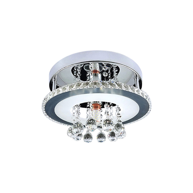 Simplicity Circle Flush Crystal Led Ceiling Fixture In Chrome - 8’/12’ Size Options Warm/White Light